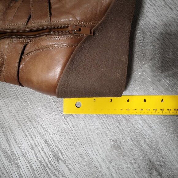 Aldo Ladies Size 7 Brown Knee High Side Zip Lined Faux Leather Wedge Heel Boots - Picture 12 of 13